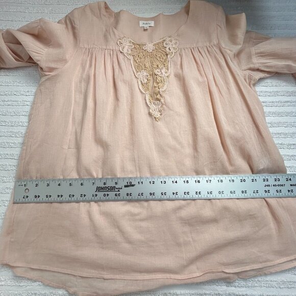 Pablo Women's Long Sleeve Embroidered Blouse Top Size 42 Floral Lace Cotton Pink - Picture 8 of 9